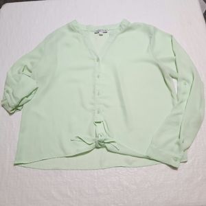 Chelsea Taylor mint green long sleeved blouse. Tie front. Size large